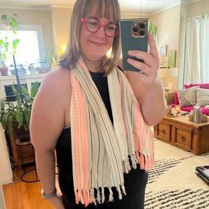 Anthropologie Ace & Jig neon pink and neutral scarf with fringe